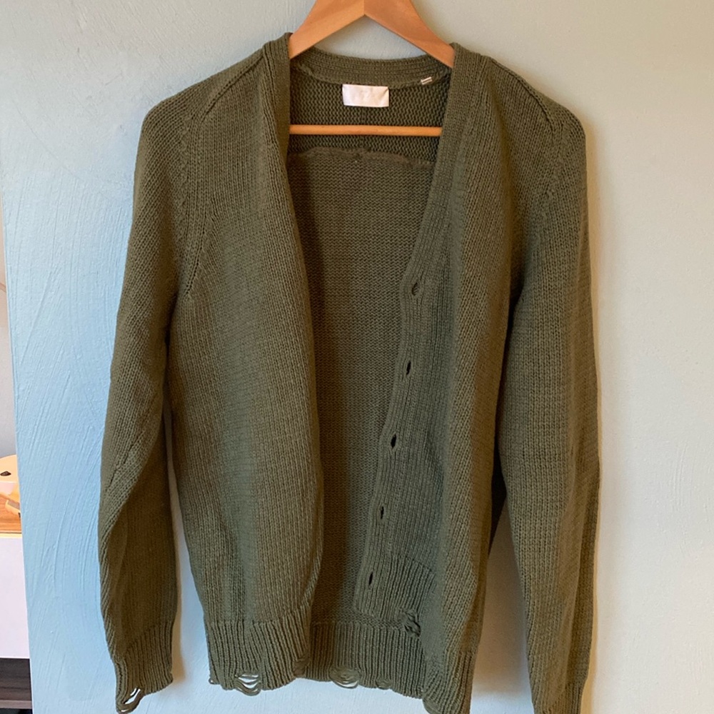 ** Final Sale ** 7 For All Mankind Distressed Green Cotton Sweater.